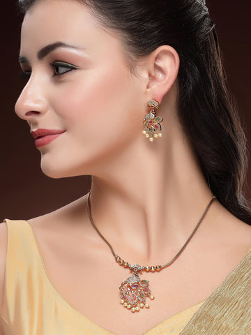 KARATCART Delicate Gold-Toned Peacock-Shaped Temple Jewellery Set for Women