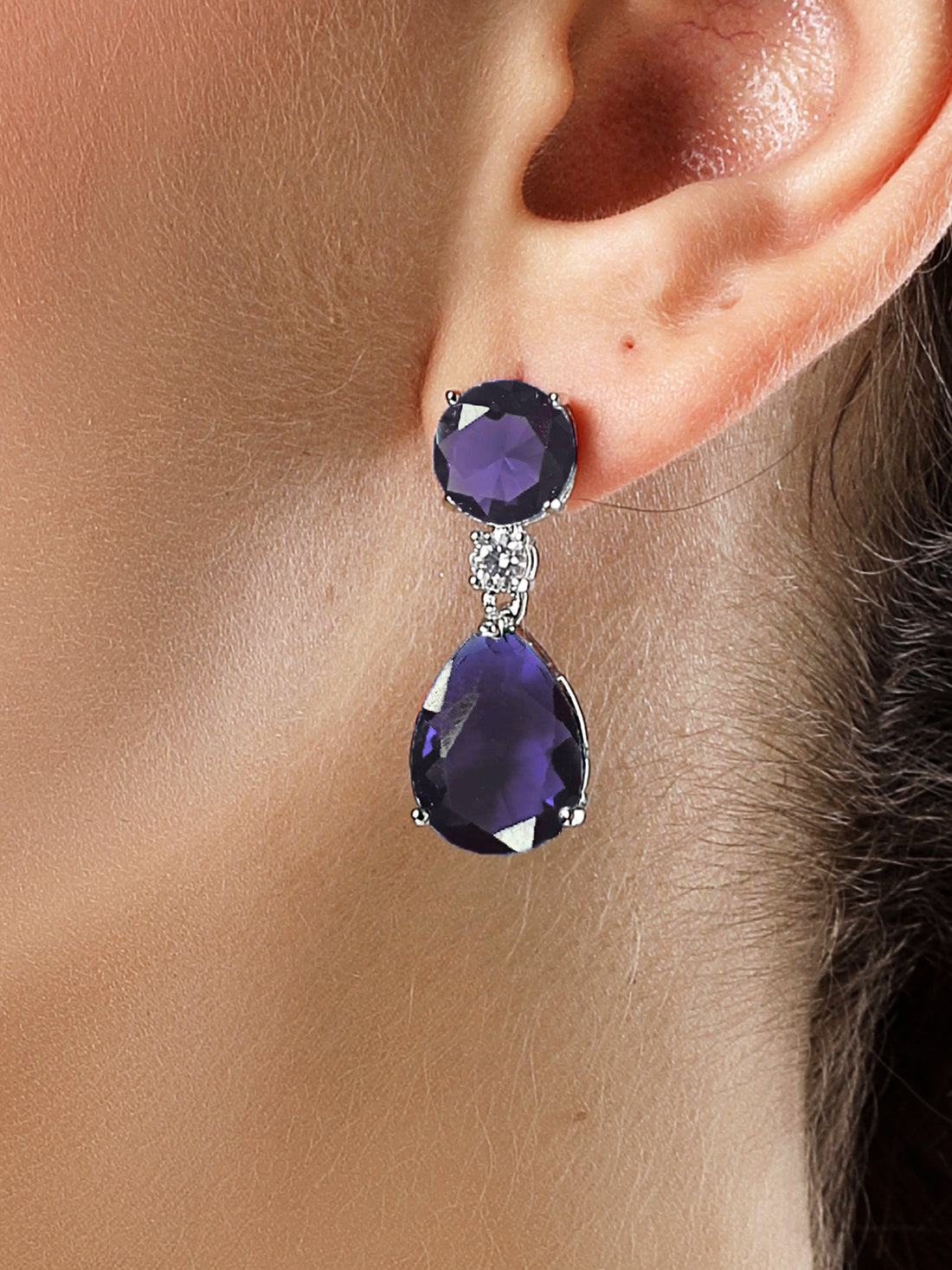 Karatcart Luxurious Purple American Diamond Stone Drop Shape Earrings for Women