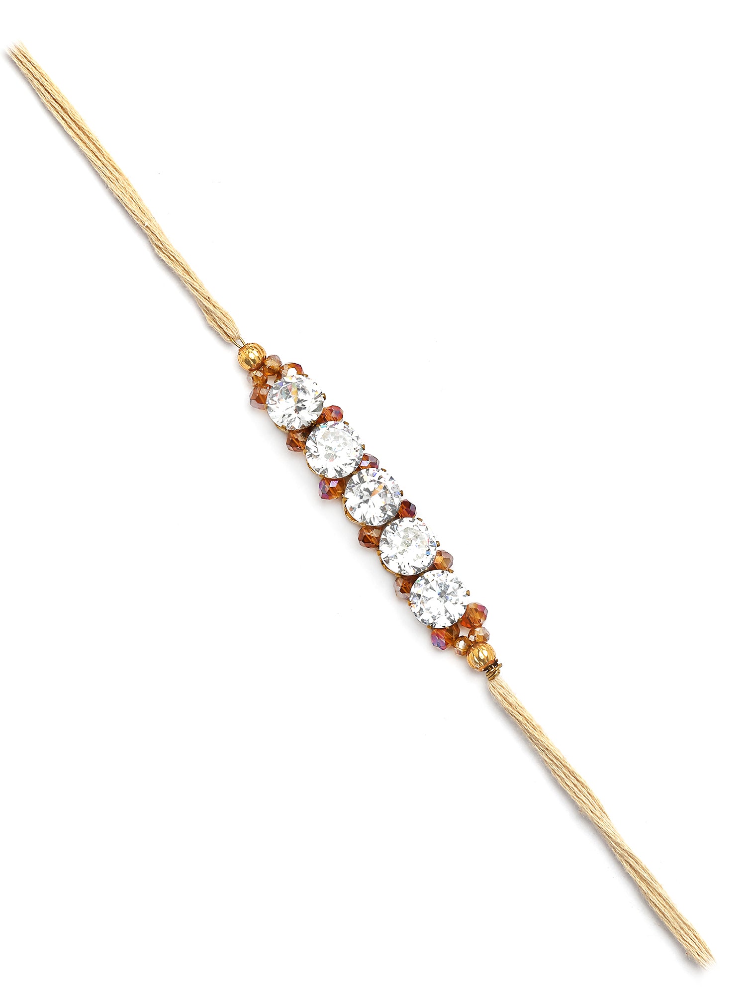 Karatcart Brown Crystal and Rhinestones Bhiya Rakhi with Roli & Chawal