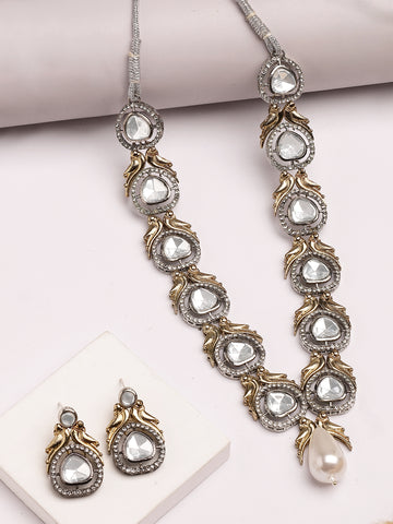 Karatcart Gold Plated Peacock Studded Black Polki Kundan Necklace Set for Women