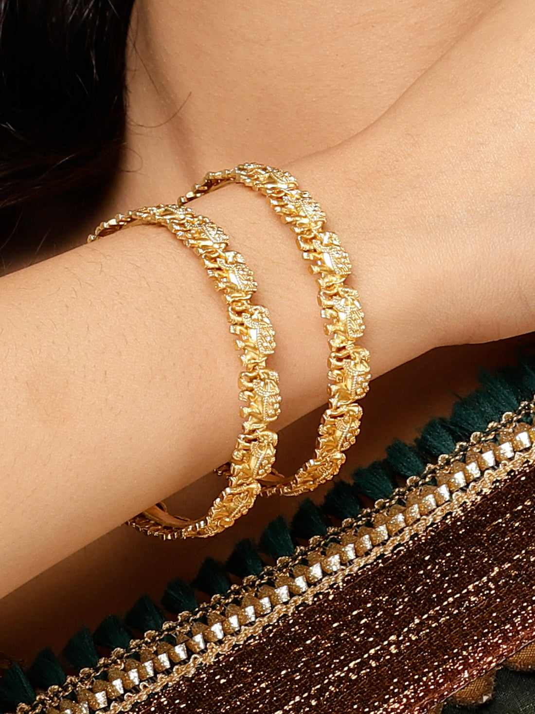 Karatcart Gold Plated Set of 2 Elephant Design Bangles for Women