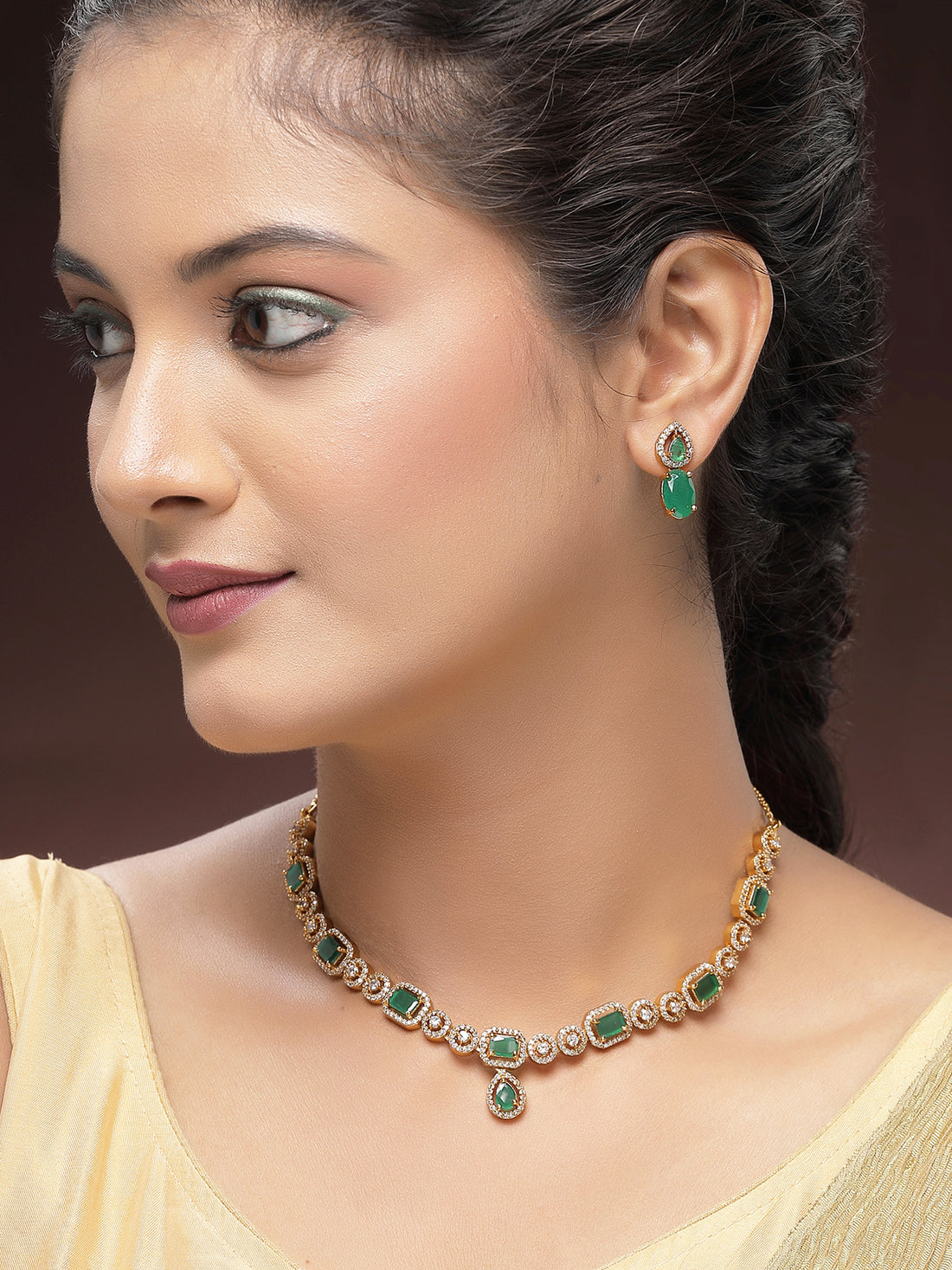 KARATCART Designer Gold-Plated Red American Diamond Jewellery Set for Women