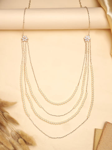 Karatcart Luxurious Multi-Layer Gold Plated Chain and Pearl Kamarbandh for Women
