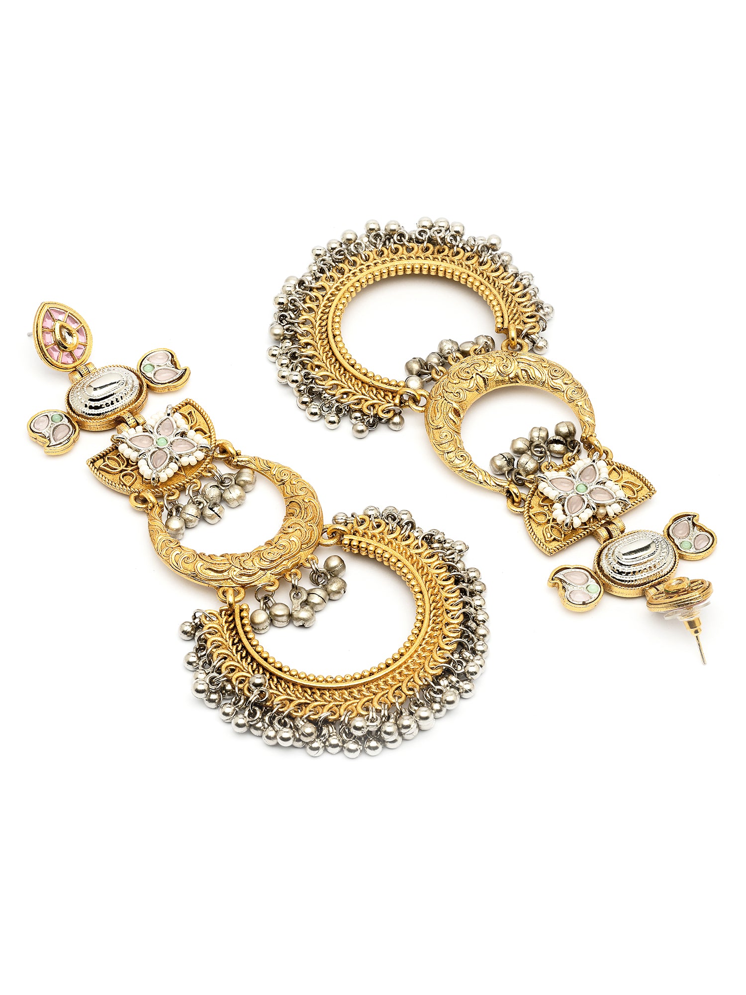 Karatcart Ethnic Gold-Plated Pink Stone Dual Chand Long Dangler Earrings for Women - view 5