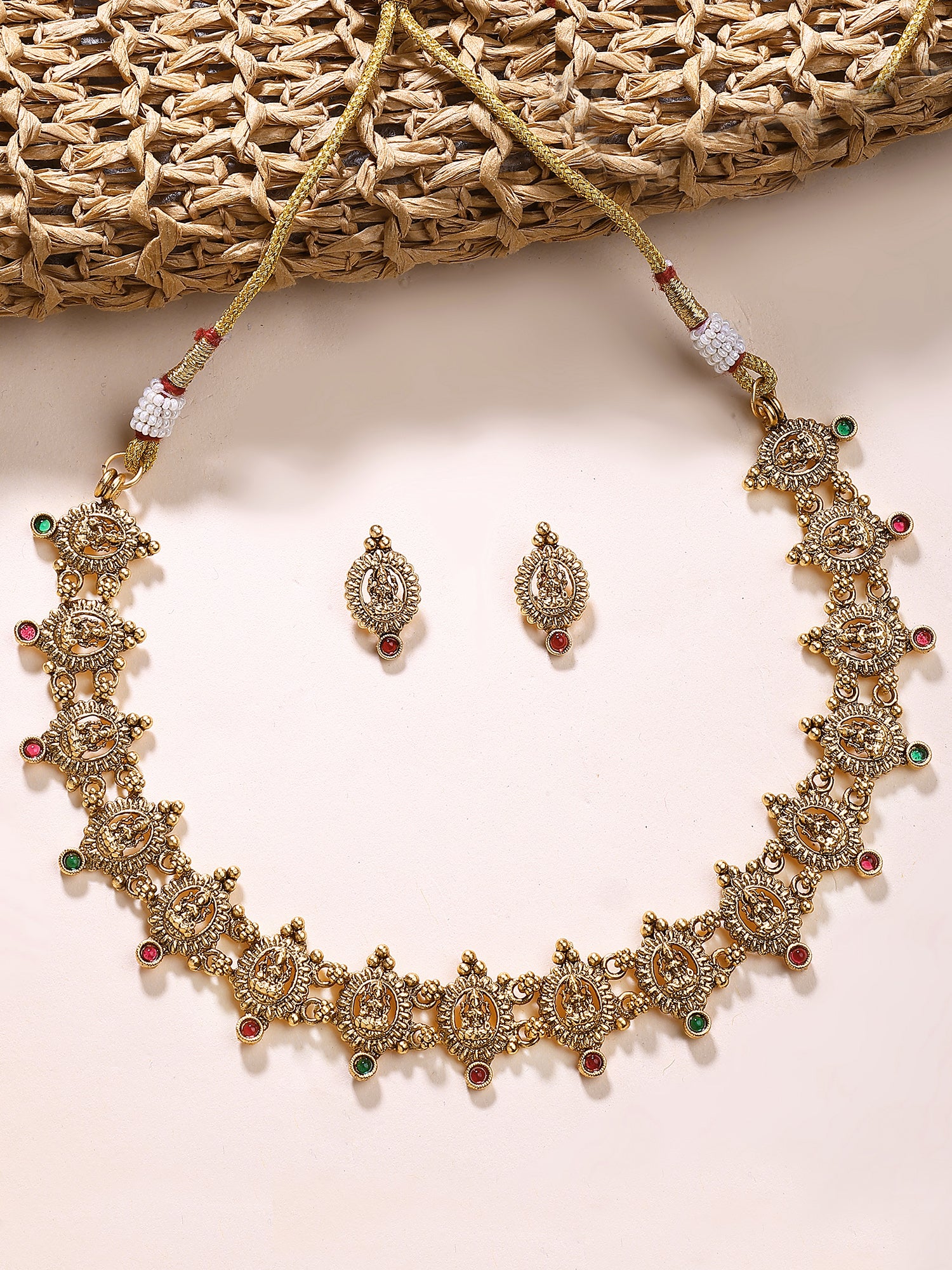 KARATCART Traditional Gold-Plated Laxmi Mata Coin Temple Jewellery Set for Women