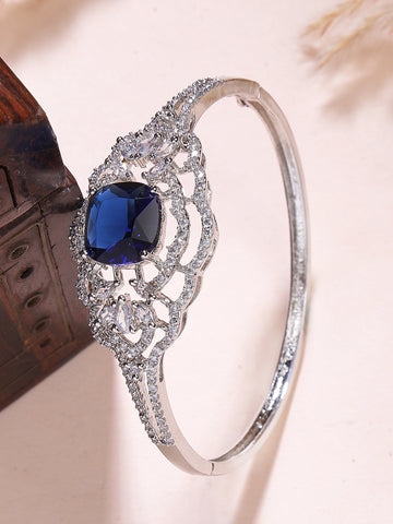 Karatcart Elegant Silver Plated Blue American Diamond Designer Bracelet for Women