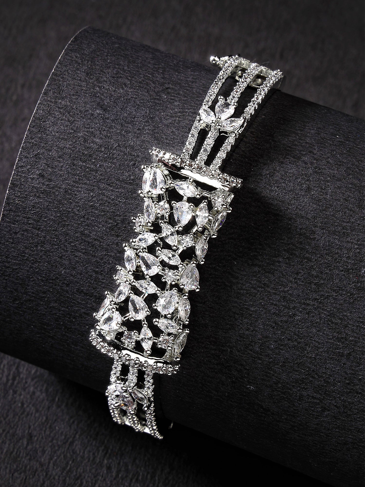 Karatcart Silver-Tone American Diamond Studded Bracelet for Women