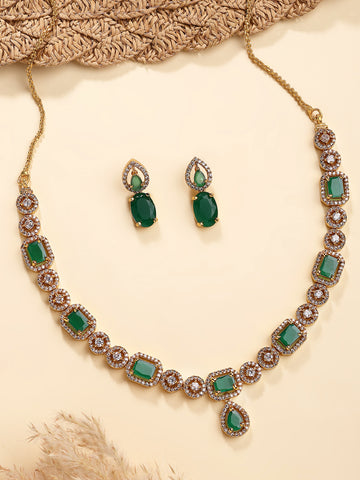 KARATCART Designer Gold-Plated Red American Diamond Jewellery Set for Women
