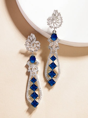 Karatcart Elegant Peacock Design Blue American Diamond Drop Earrings for Women