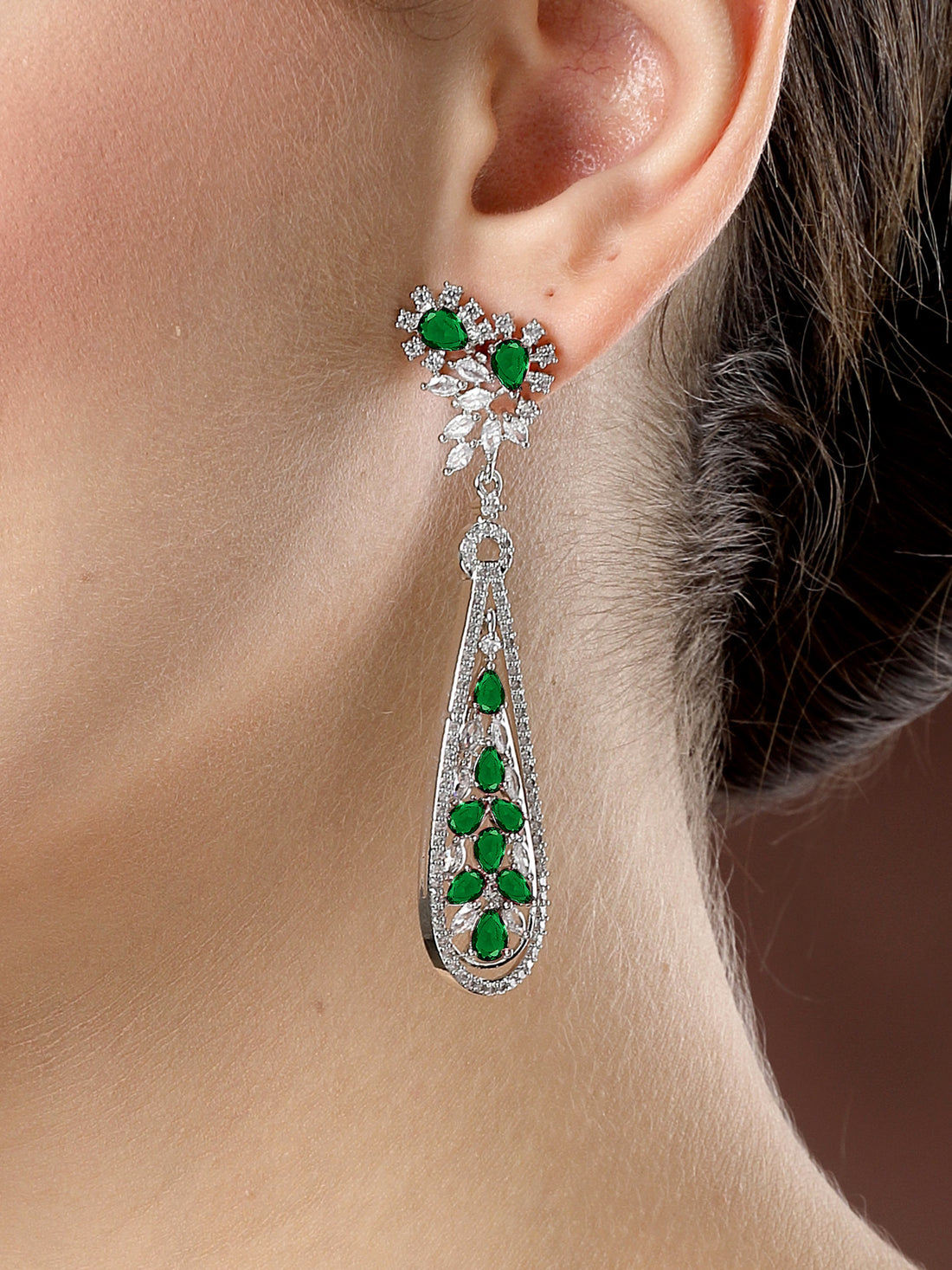 Karatcart Elegant Green American Diamond Drop Earrings for Women