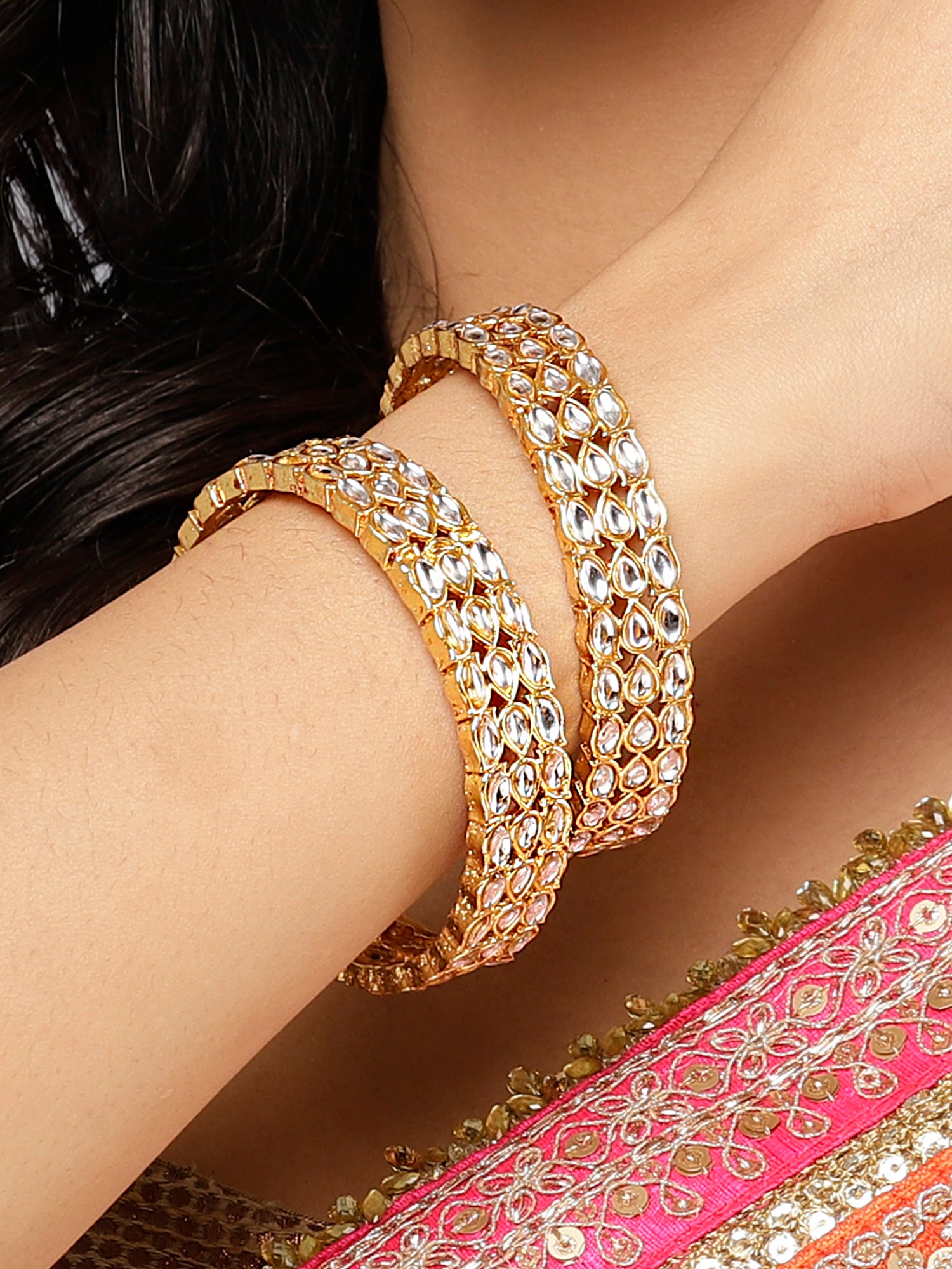 Karatcart Set of 2 Gold Plated Drop Shape Bangles for Women