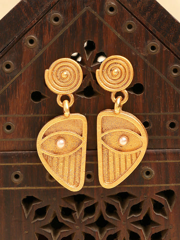 Karatcart Antique Gold Plated Engraved EYE Tribal Drop Earrings for Women