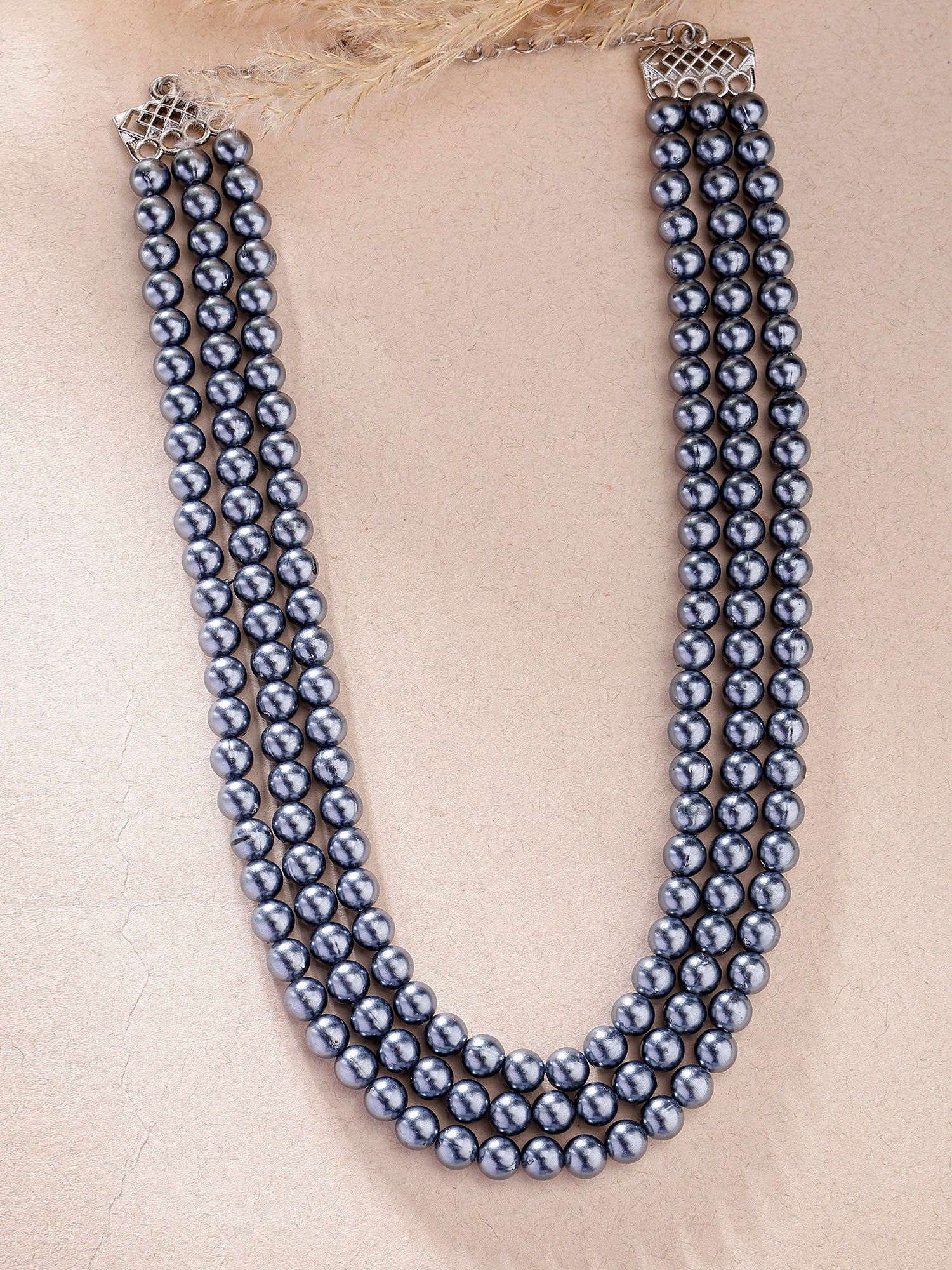 Karatcart Matellic Blue Pearl Beaded Necklace for Women