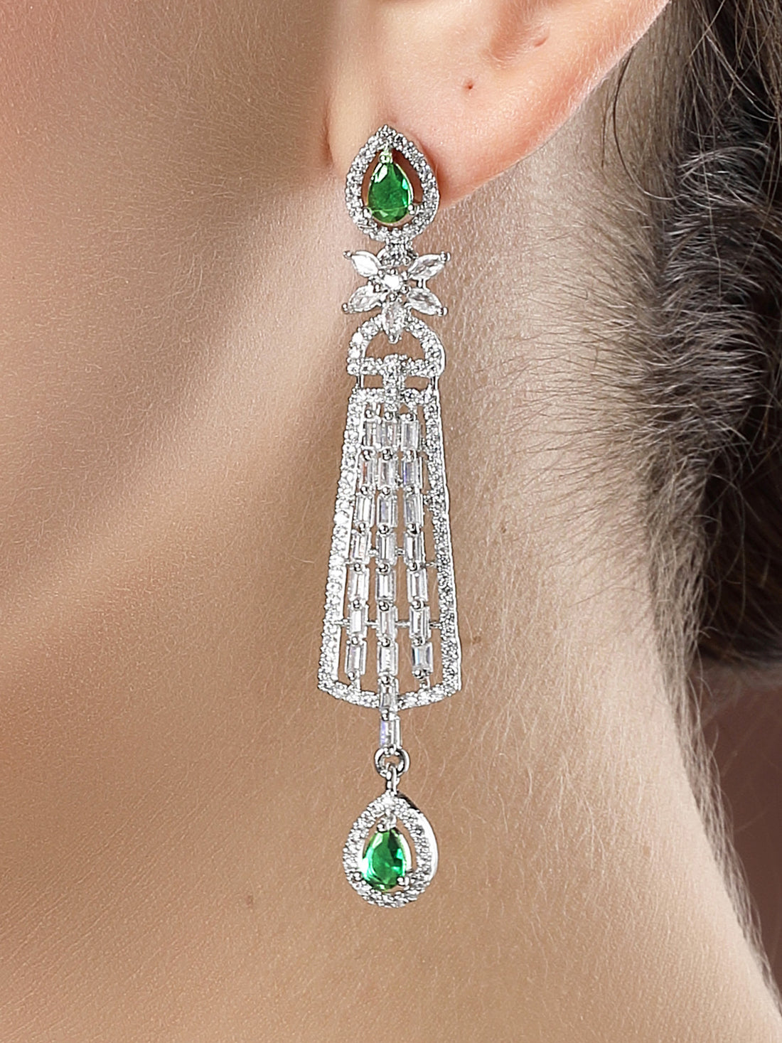 Karatcart Sparkling Green American Diamond Drop Earrings for Women