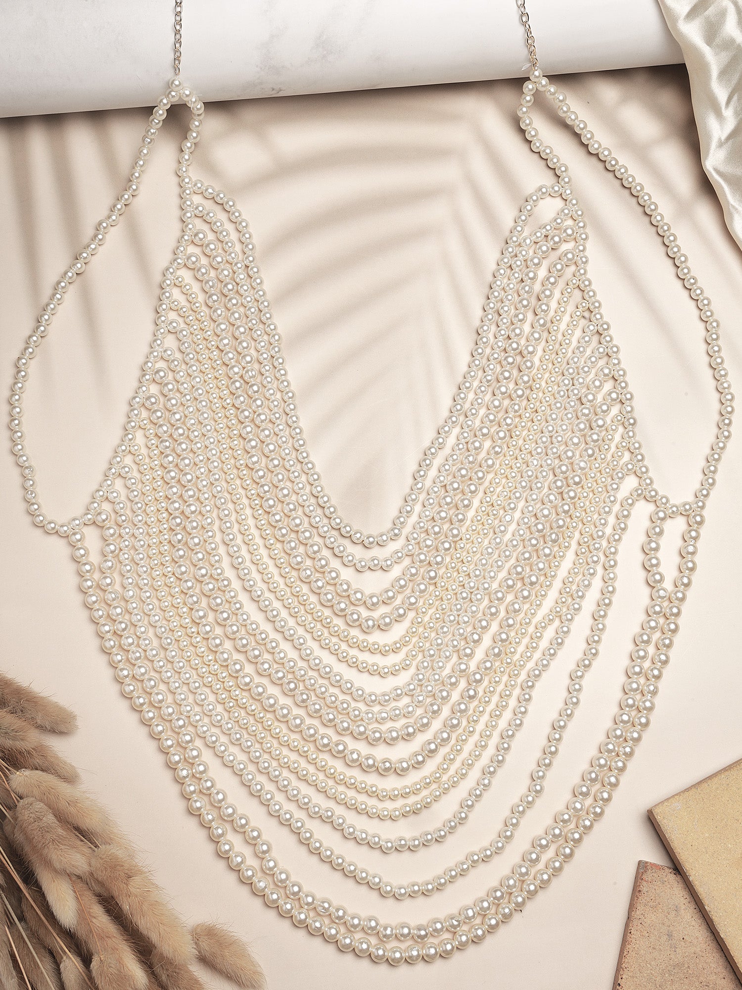 Bohey by KARATCART Gold Plated Pearl Body Chain for Women