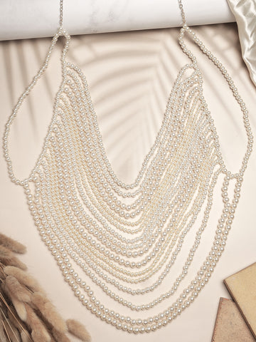 Bohey by KARATCART Gold Plated Pearl Body Chain for Women