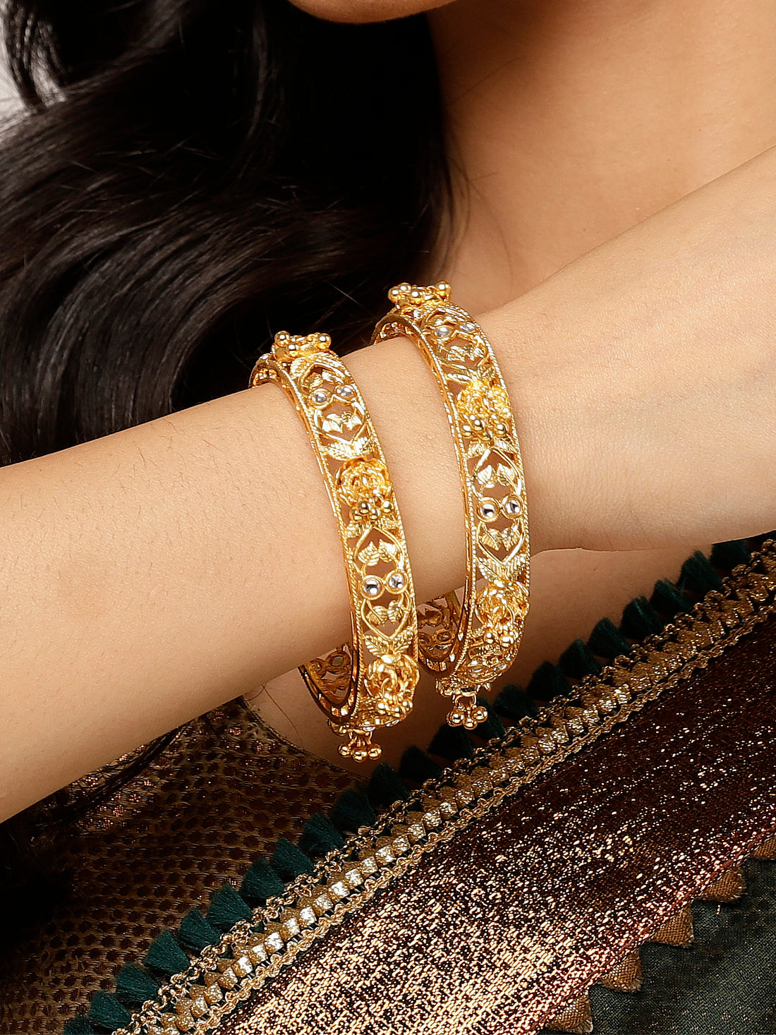 Karatcart Set of 2 Gold Plated Rajwadi Bangles for Women