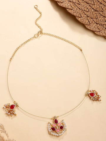 KARATCART Designer Gold-Plated Red and Pink Kundan-Studded Minimalist Necklace for Women