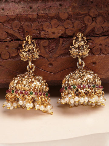 Karatcart Ethnic Gold Plated South Indian Style Laxmi Mata Jhumka Earrings for Women