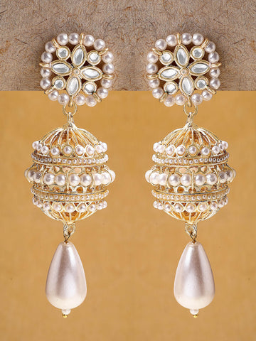 Karatcart Traditional Handcrafted Gold-Plated Teardrop Pearl Dome Kundan Dangler Earrings for Women