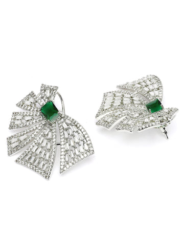 Karatcart Designer Green American Diamond Floral Stud Earrings for Women