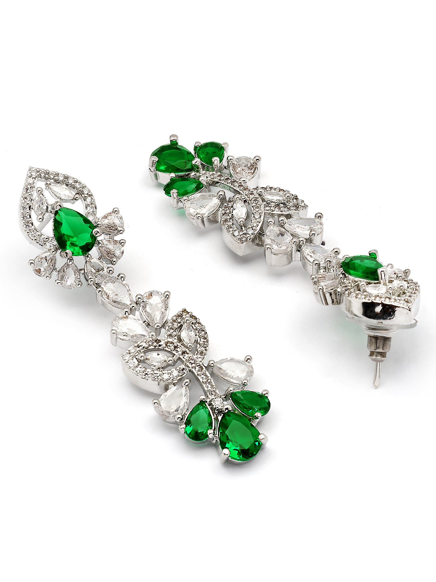 Karatcart Sparkling Green Floral American Diamond Silver Plated Necklace Set for Women - view 7