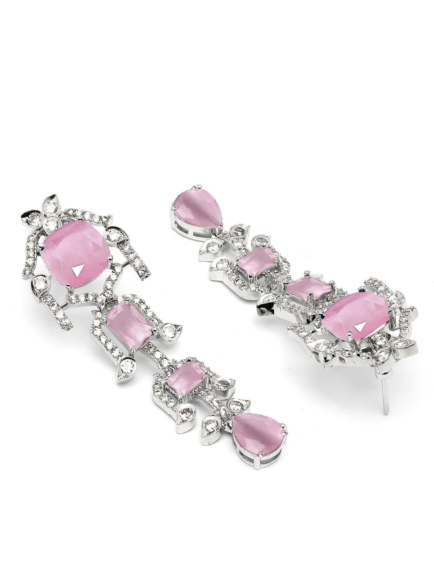 Karatcart Pink Traditional American Diamond Necklace Set for Women - view 7