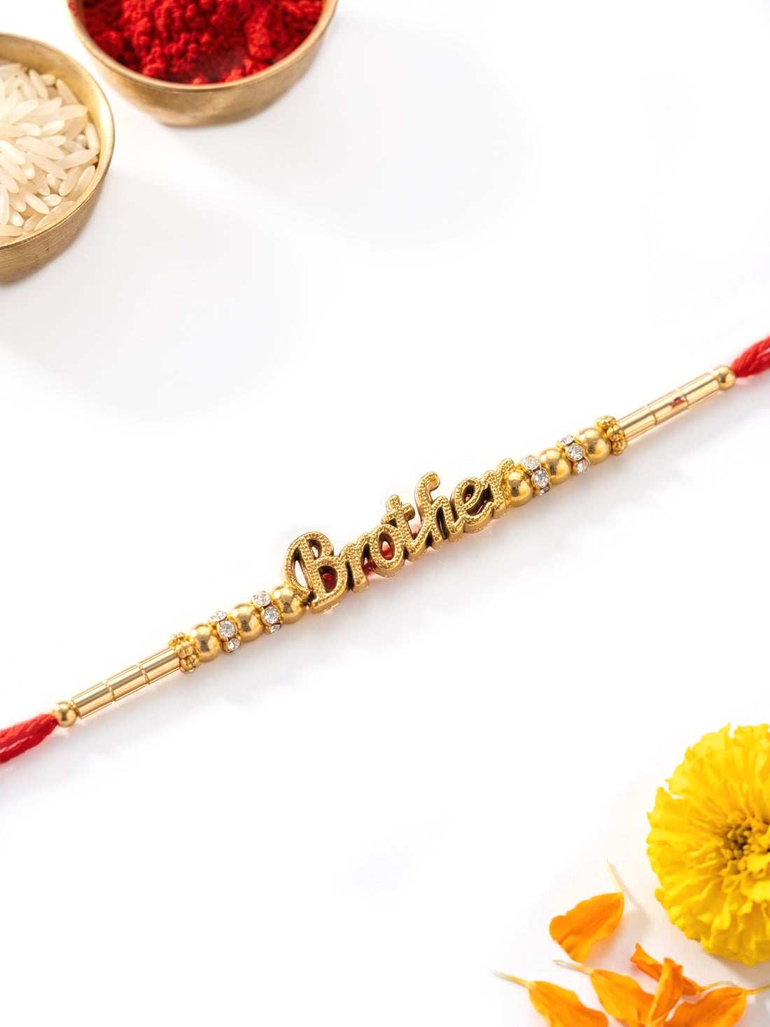 KARATCART Gold Plated Brother Letter Designer Bhaiya Rakhi with Roli & Chawal