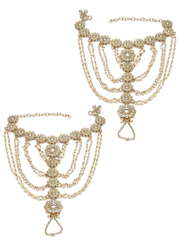 Karatcart Gold-Plated Bridal Anklet with Pearl Drapes and Floral Detailing