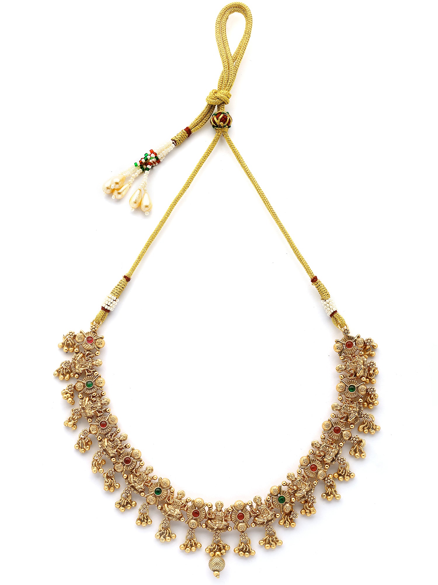 Karatcart Traditional Red and Green Stone Laxmi Mata Temple Jewellery Set for Women - view 5