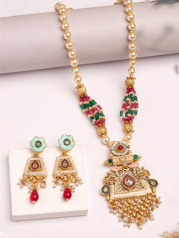 Karatcart Ethnic Gold Plated Meenakari Work Rani Haar Necklace Set for Women