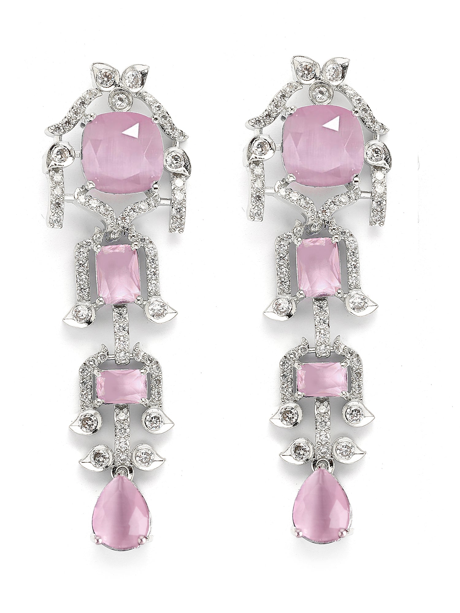 Karatcart Pink Traditional American Diamond Necklace Set for Women - view 6