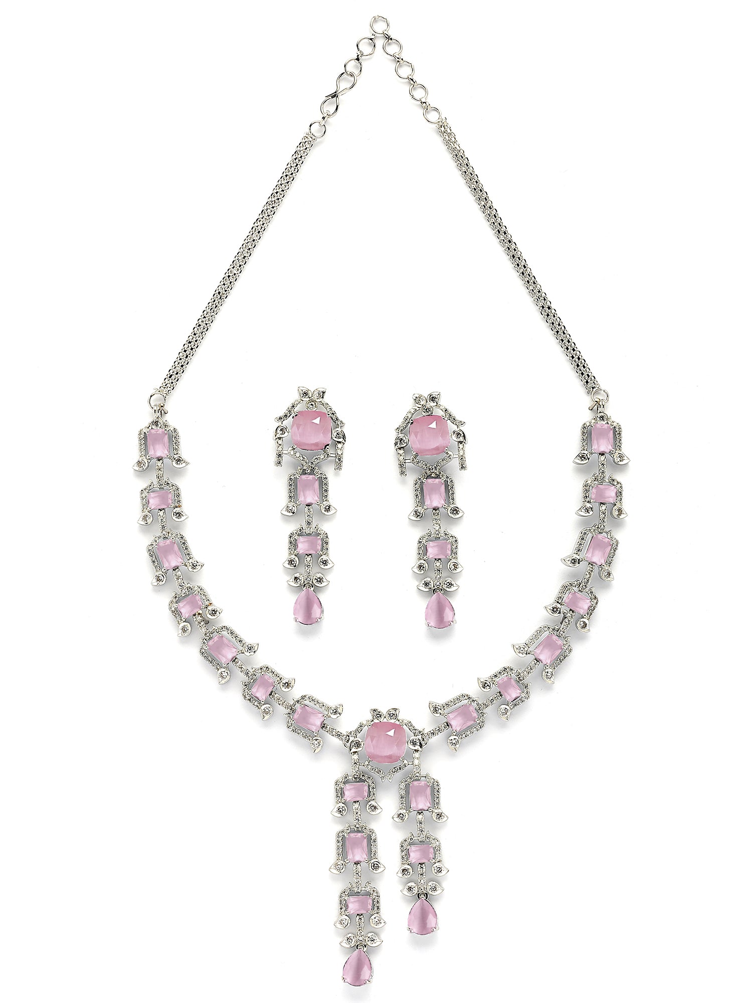 Karatcart Pink Traditional American Diamond Necklace Set for Women - view 5