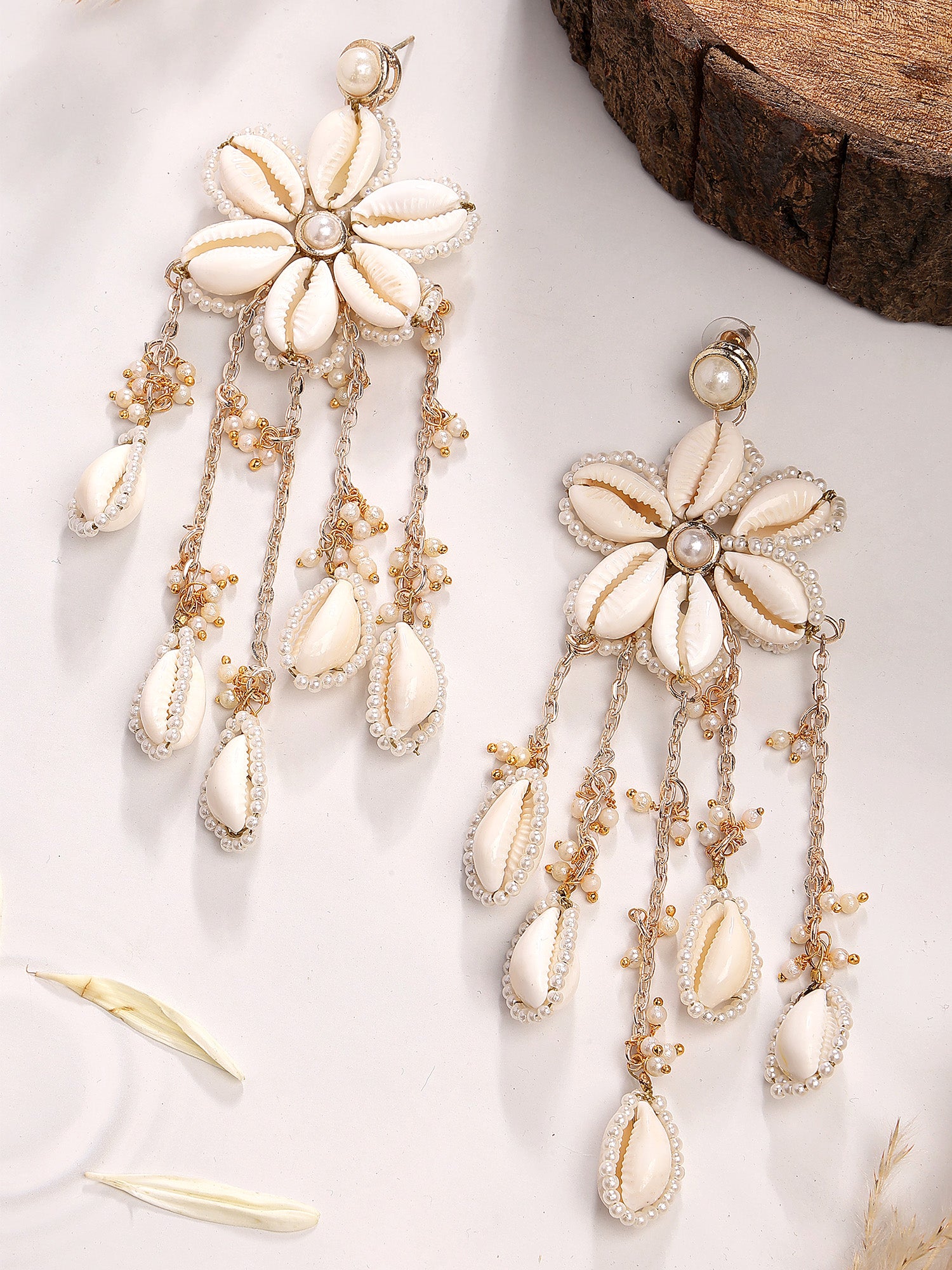 Karatcart Gold Plated White Kaudi Stones Dangler Earrings for Women