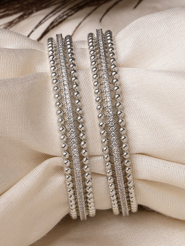 Karatcart Silver Plated Set of 2 American Diamond Studded Bangles for Women