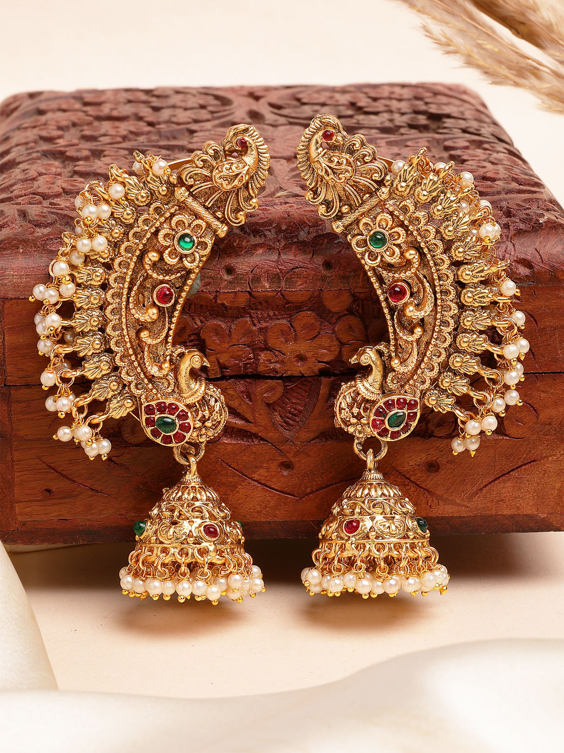 Karatcart Traditional Gold Plated Peacock Design Jhumki Earrings for Women