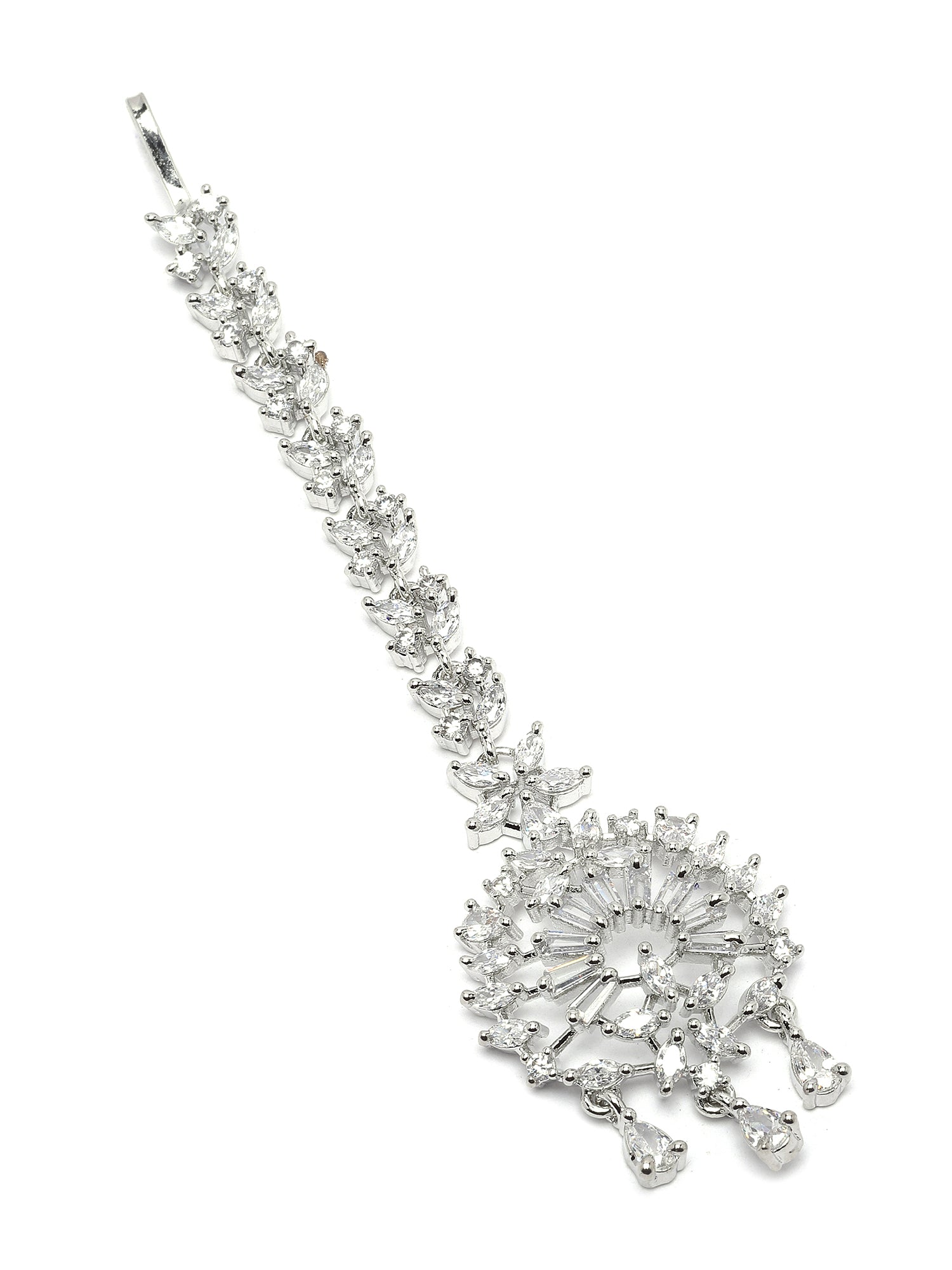 Karatcart Silver Plated AD Maangtikka for Women