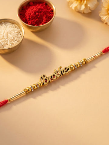 KARATCART Gold Plated Brother Letter Designer Bhaiya Rakhi with Roli & Chawal