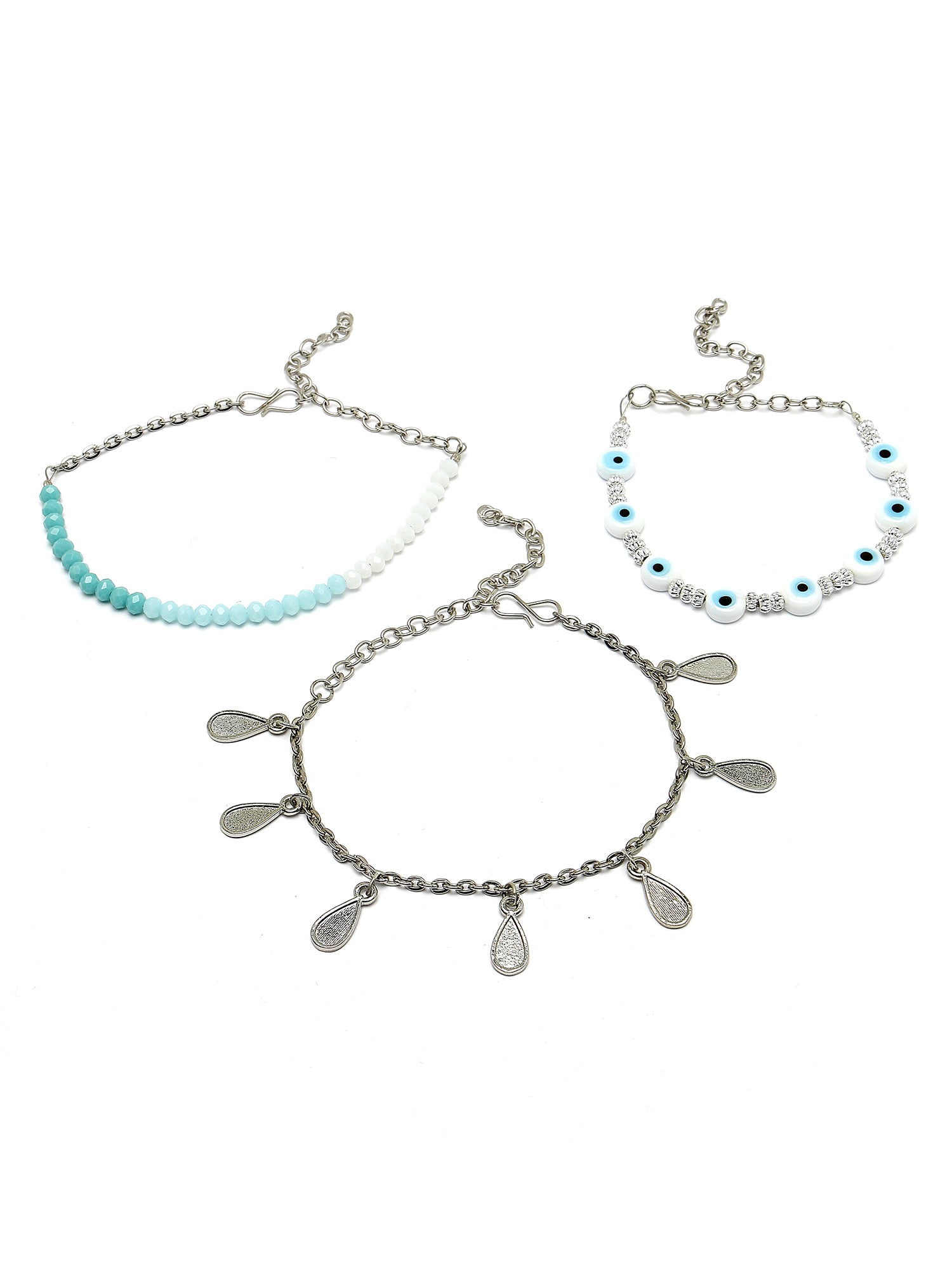 Karatcart Set of 3 Evil Eye and Crystal Bracelets for Women