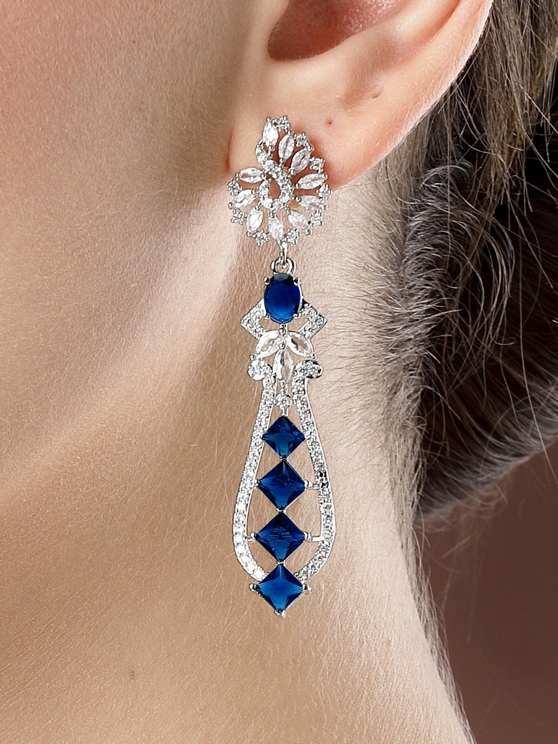Karatcart Elegant Peacock Design Blue American Diamond Drop Earrings for Women