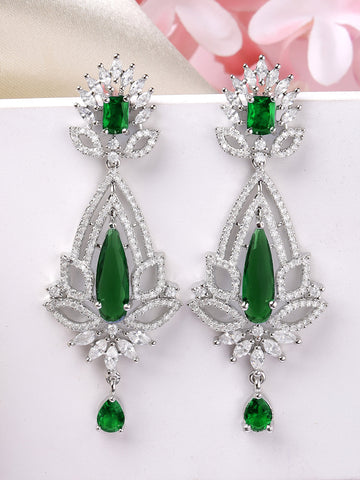 Karatcart Elegant Silver Plated Green American Diamond Jhumki Earrings for Women