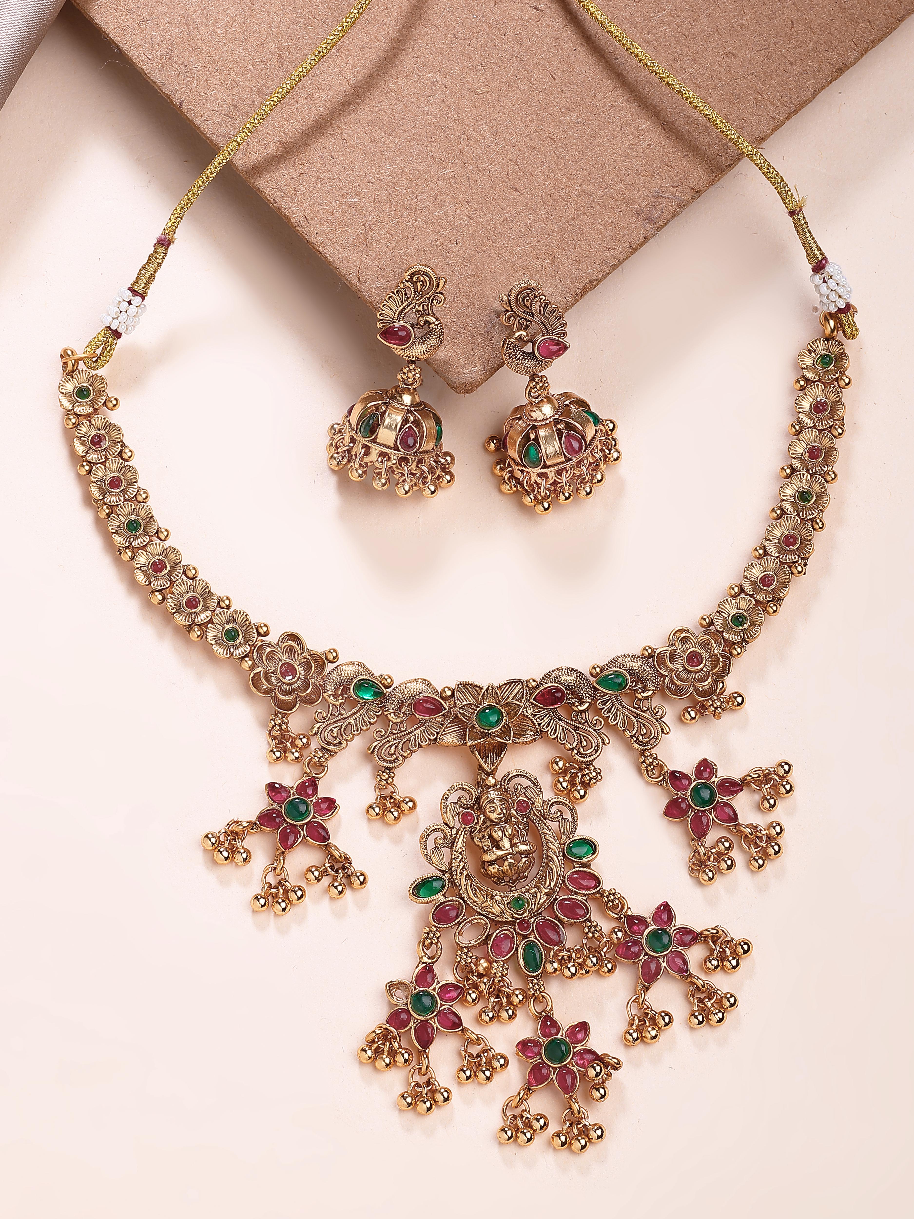 KARATCART Traditional Gold-Plated Goddess Laxmi Mata Temple Jewellery Set for Women - Image 1