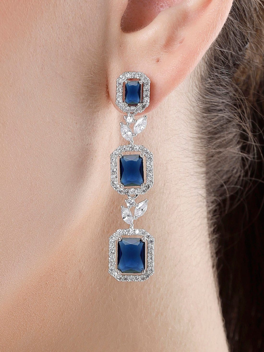 Karatcart Elegant Blue and White American Diamond Drop Earrings