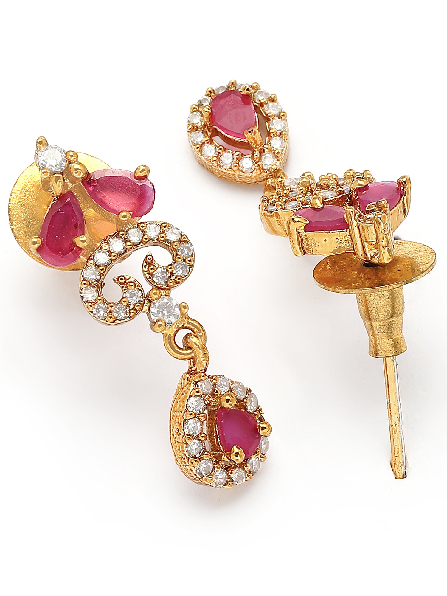 KARATCART Elegant Gold-Plated Red Drop American Diamond Jewellery Set for Women - view 7