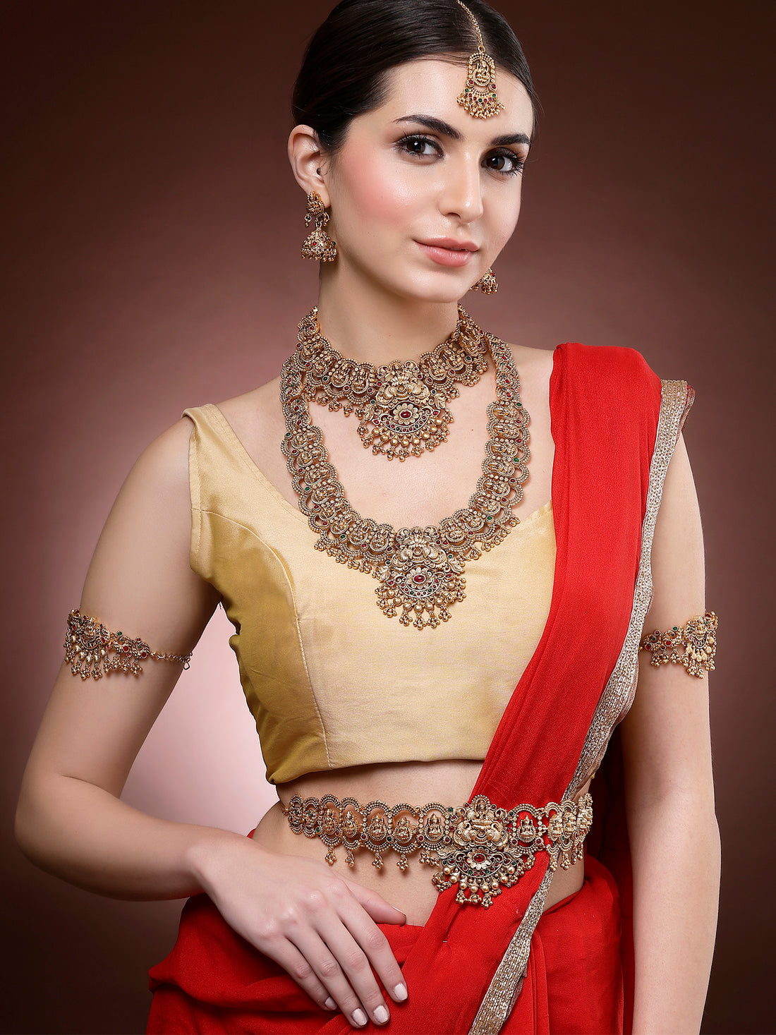 Karatcart Royal Gold Plated Laxmi Mata Full Bridal Temple Jewellery Set for Women