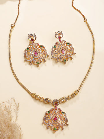 KARATCART Delicate Gold-Toned Peacock-Shaped Temple Jewellery Set for Women