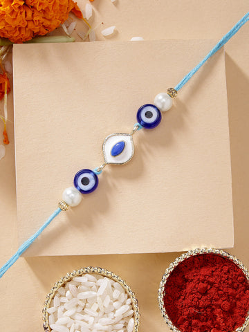 KARATCART Fashionable Meenakari Evil Eye Handmade Kundan Rakhi for Brother with Roli & Chawal