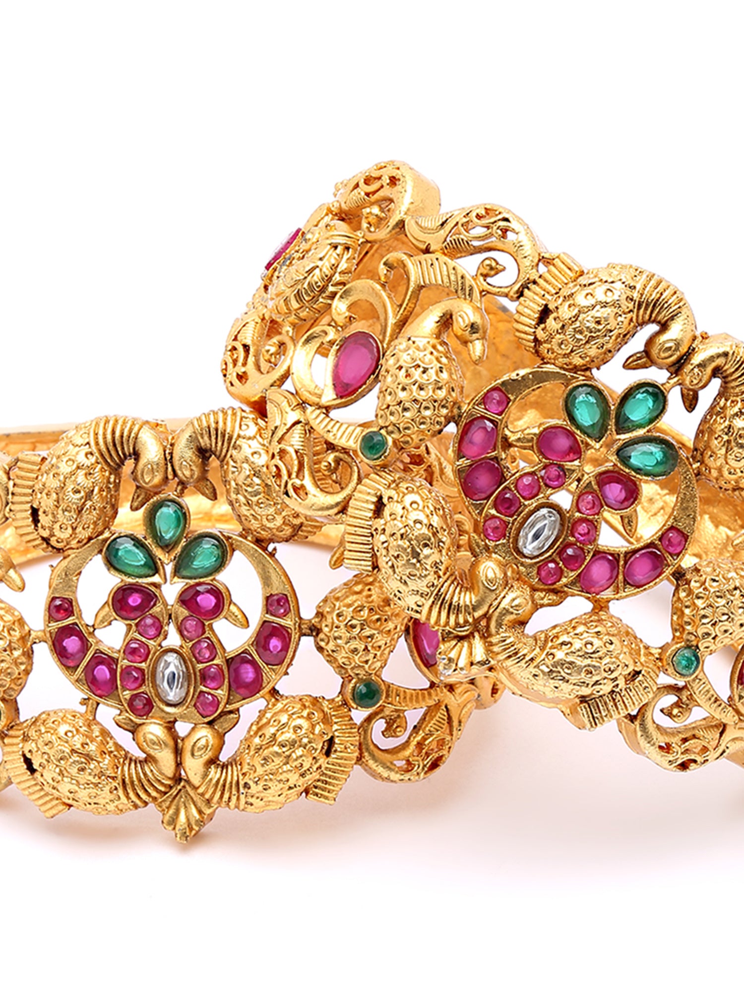 Karatcart Set of 2 Antique Gold Plated Peacock Design Rajwadi Temple Bangles for Women