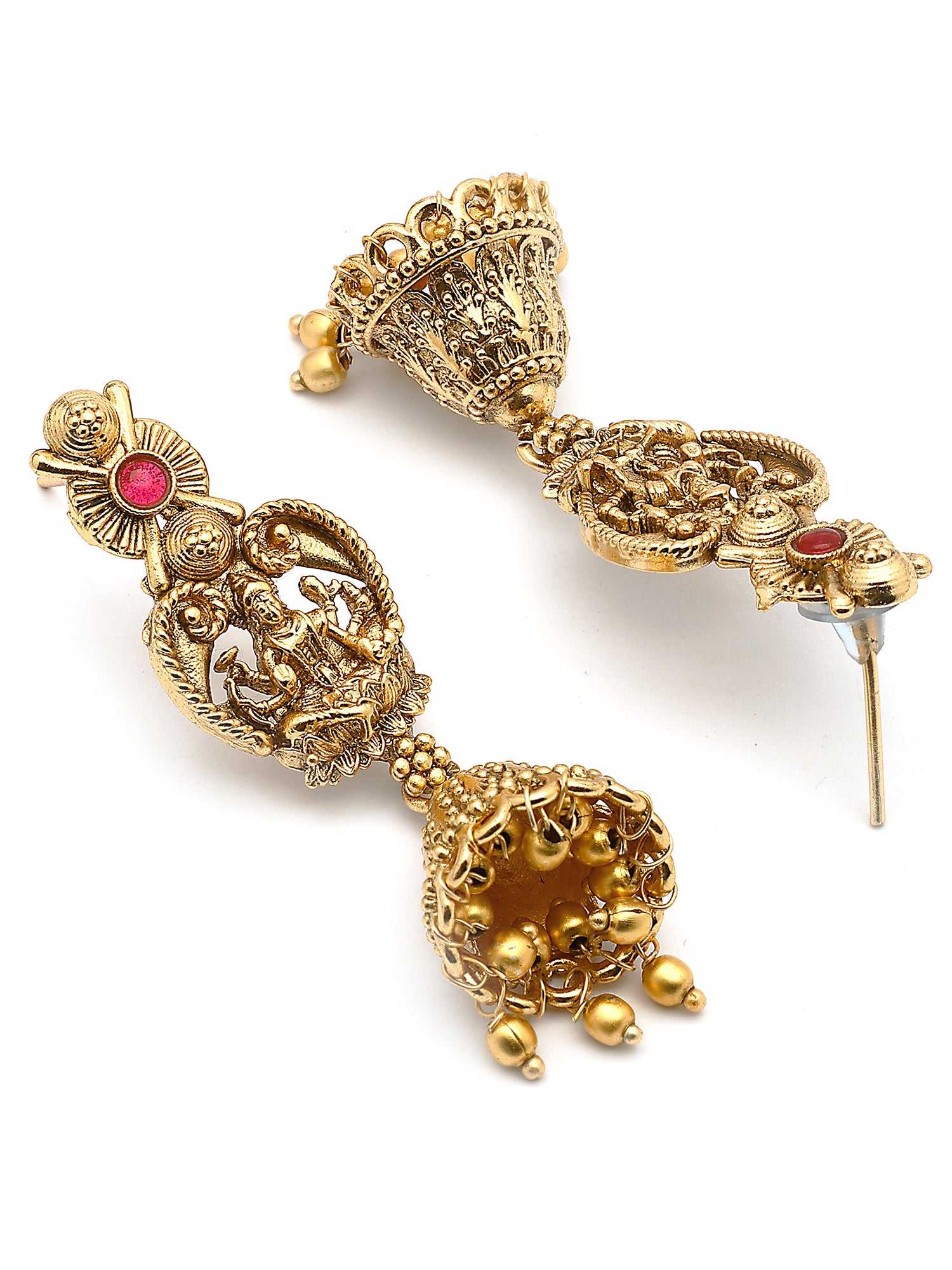 Karatcart Traditional Red and Green Stone Laxmi Mata Temple Jewellery Set for Women - view 7