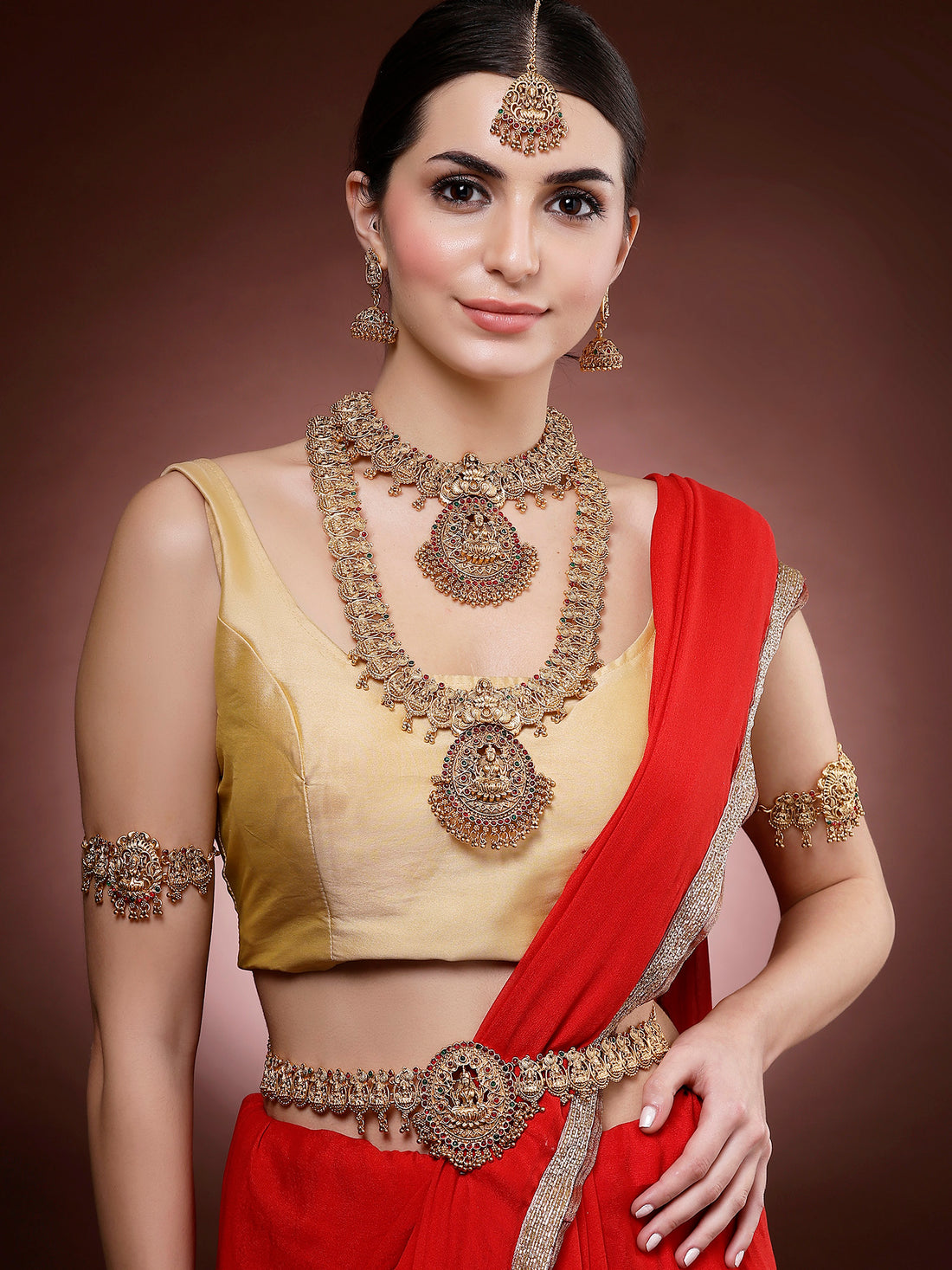 Karatcart Elegant Gold Plated Laxmi Mata Full Bridal Temple Jewellery Set for Women